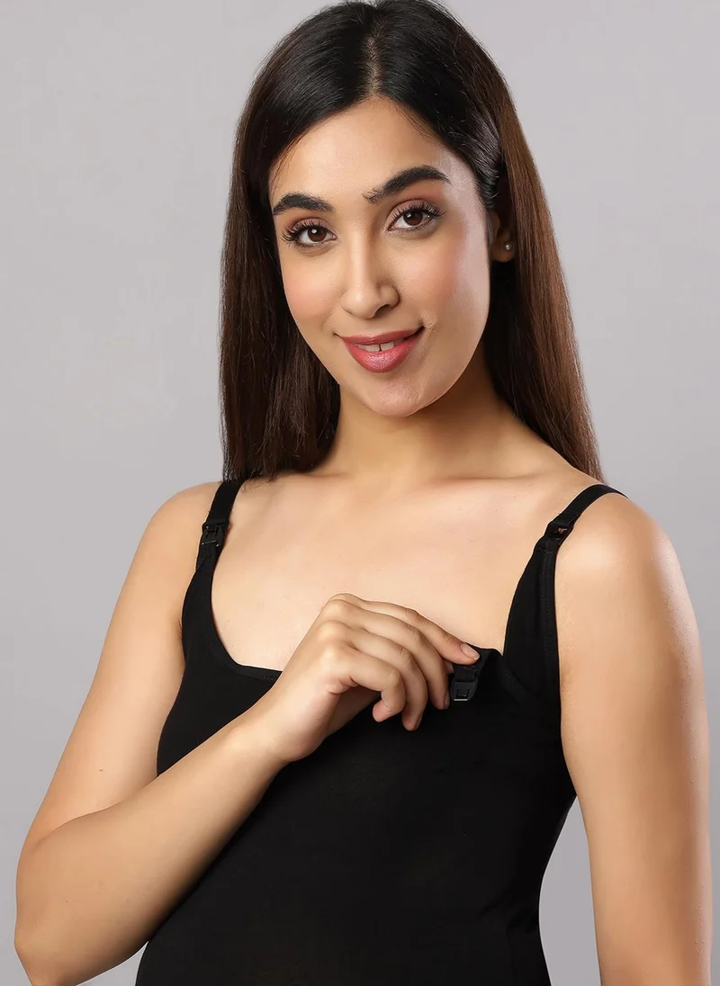 TUMMY Pack of 2 Seemless Maternity & Nursing Feeding Support Vest - Black & Beige